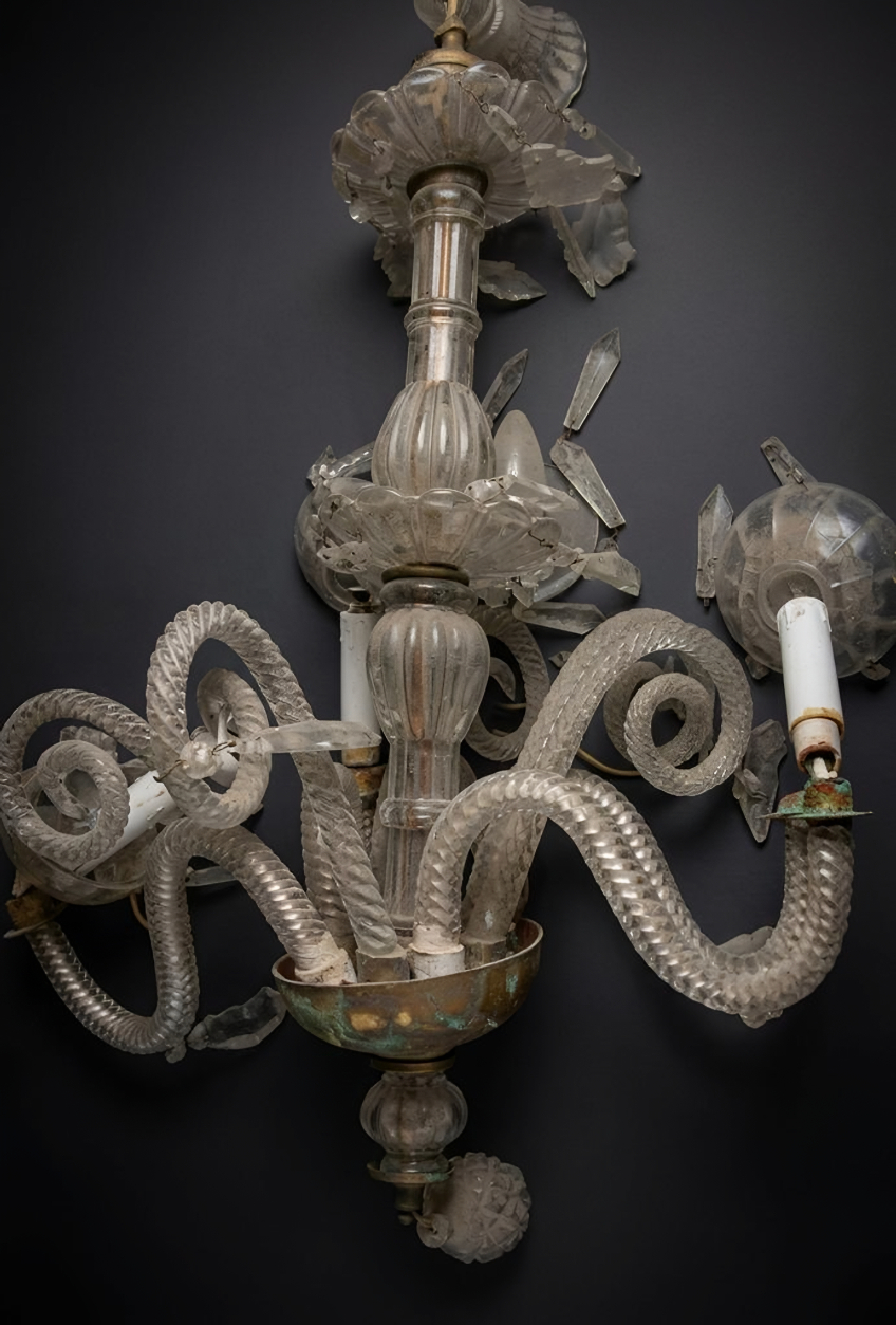 Lámpara araña de cristal 5 luces — antes de la restauración